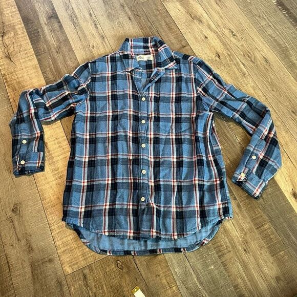 Madewell plaid flannel button shirt Sz XS blue - Picture 1 of 6